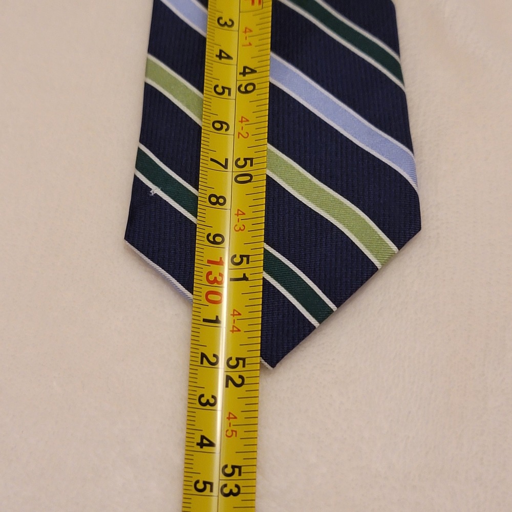 Chaps Silk Necktie Mens OS Navy Blue Green Striped Classic Hand Made Tie - Picture 3 of 8